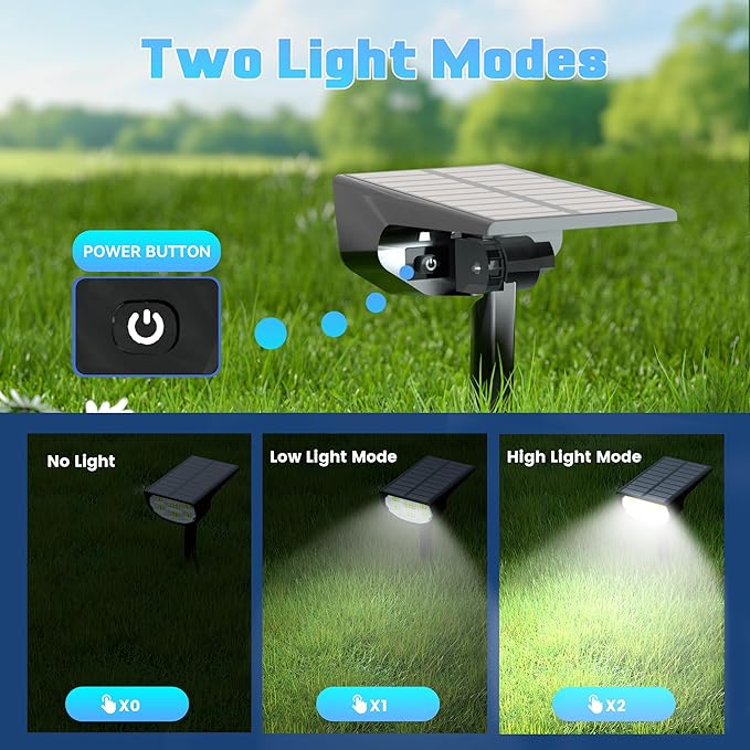 Solar Spot Lights Outdoor IP68 Waterproof, Ultra-Bright Performance，Simple Modes for Easier Operation, Auto On/Off，Solar Powered Landscape Lights for Garden, Yard, Pathway (Cool White, 4 Pack)
