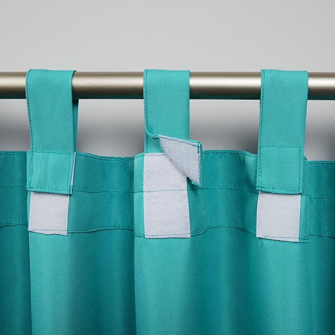 Exclusive Home Cabana Solid Indoor/Outdoor Light Filtering Hook-and-Loop Tab Top Curtain Panel Pair, Polyester, 96" L x 54" W, Teal