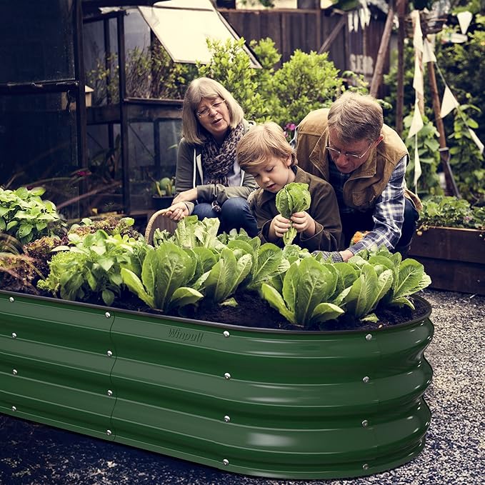 Raised Garden Bed Kit, 5x2x1 ft Galvanized Planter Box Outdoor with Safety Edging, Large Metal Raised Beds for Gardening Vegetables Flower Fruits (Moss Green)