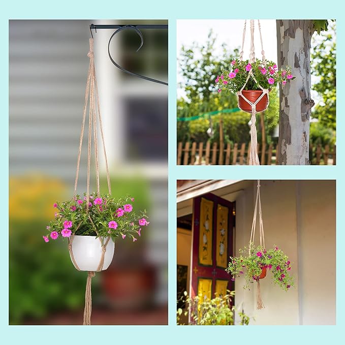 EBOOT 2 Pack 48 Inch Large Macrame Plant Hanger Rope to Hang Flower Pot Plant Holder for Indoor Outdoor Decorations, 4 Legs (Linen Color)