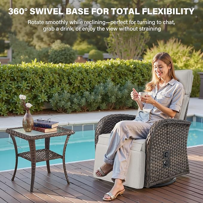 Belord 7 Piece Patio Furniture Set with 4 Swivel Recliner Chairs and 3 Side Tables, Dual-Adjust Wicker Chaise Lounge Chairs for Outdoor Patio Conversation, All-Weather Brown Rattan