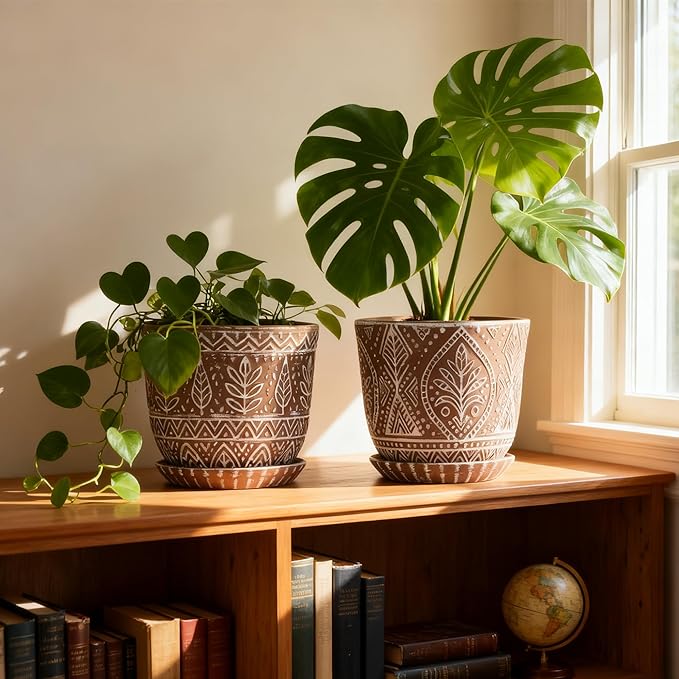 Gepege 6 Inch Ceramic Planter, Plant Pot with Drainage Holes and Saucers for Indoor Plants, Birthday for Women Mom