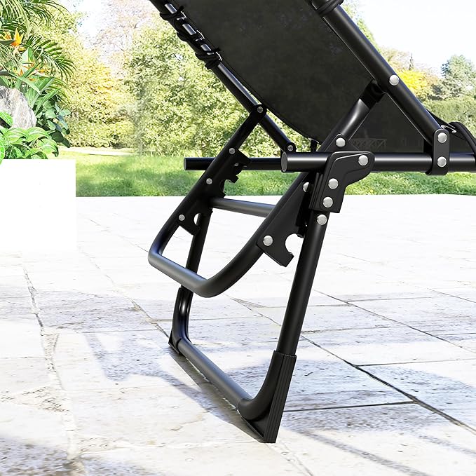 Outsunny Folding Chaise Lounge Chair Set of 2, Patio Sun Tanning Chair, Outdoor Chaise Lounger with 4-Position Reclining Back, Breathable Mesh Seat for Beach, Poolside, Black