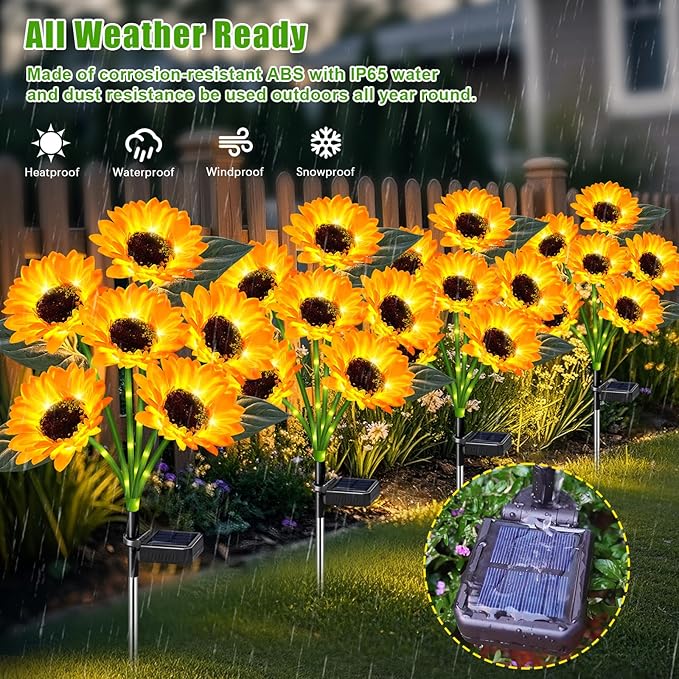 Sunflower Solar Lights Outdoor Decor, 6 Pack Solar Garden Decor Waterproof Solar Sunflower Outdoor Lights for Garden Patio,Flower Bed, Pathway, Gift for Women, Mom, Grandma (6 Pack)