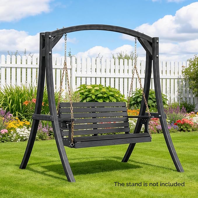 VINGLI Heavy Duty 1600 LBS HDPE Porch Swing Outdoor with Rotatable Cup Holder, 4 FT Patio Bench Swing with Adjustable Chains, 2 Person Hanging Porch Swing Chair for Porch, Yard, Tree, Garden - Grey