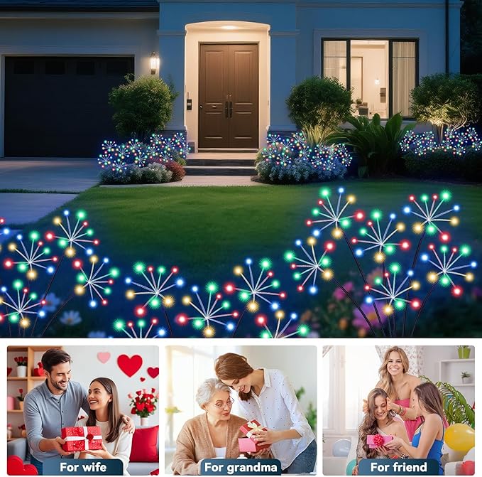 Solar Garden Lights 2 Pack Waterproof Swaying Starburst Light Solar Outdoor Lights for Yard Patio Walkway Pathway Party Wedding Decoration, Unique Gifts for Women, Multicolor