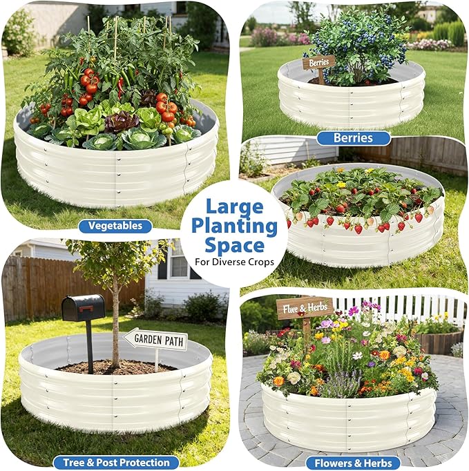 Round Galvanized Raised Garden Bed, 4x4x1FT Modular Metal Planter Box Outdoor for Vegetables, Flowers & Herbs, Heavy Duty Rust-Resistant, Easy DIY Gardening Bed Above Ground