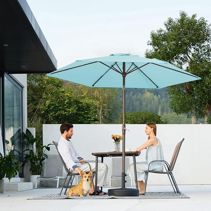 JEAREY 7.5FT Patio Umbrella Outdoor Market Umbrella with 6 Sturdy Ribs, Push Button Tilt/Crank Table Umbrella for Garden, Deck, Backyard and Pool, Baby Blue