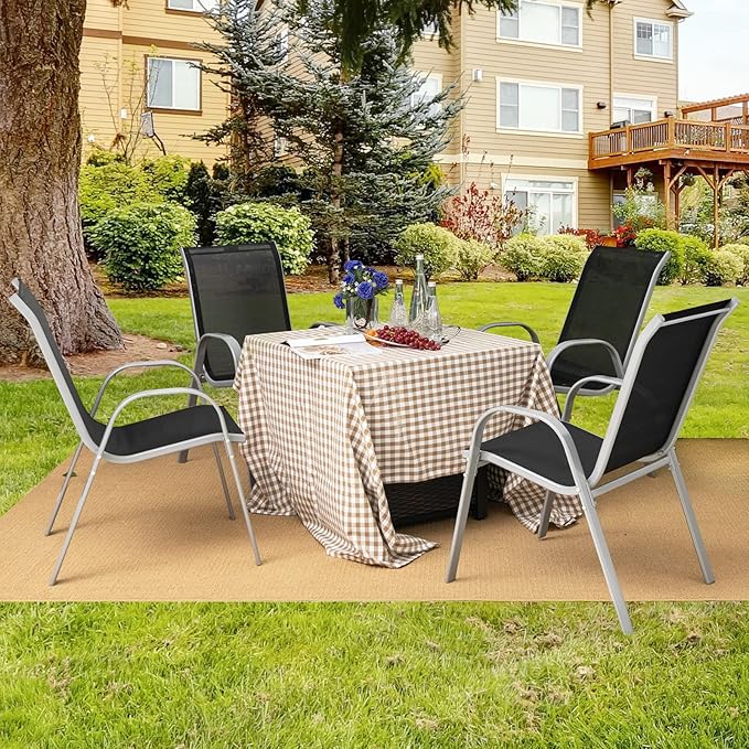 Giantex Set of 4 Patio Chairs, Stackable Outdoor Dining Chairs, 330 LBS Capacity, All Weather Resistant, Heavy Duty Rustproof Metal Armchairs, Lawn Chairs for Front Porch Yard Pool Garden