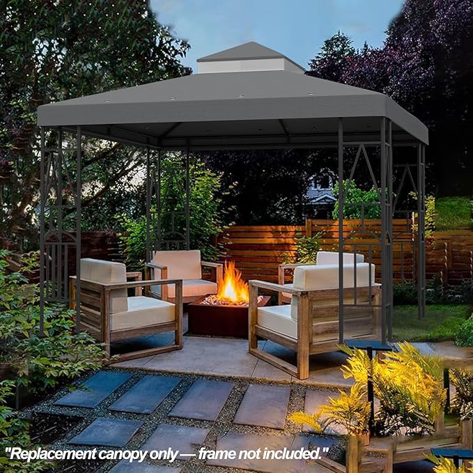 10x10 Canopy Replacement Top Double Tiered Gazebo Cover for Yard, Patio & Garden Durable Sunshade Replacement (Gray)