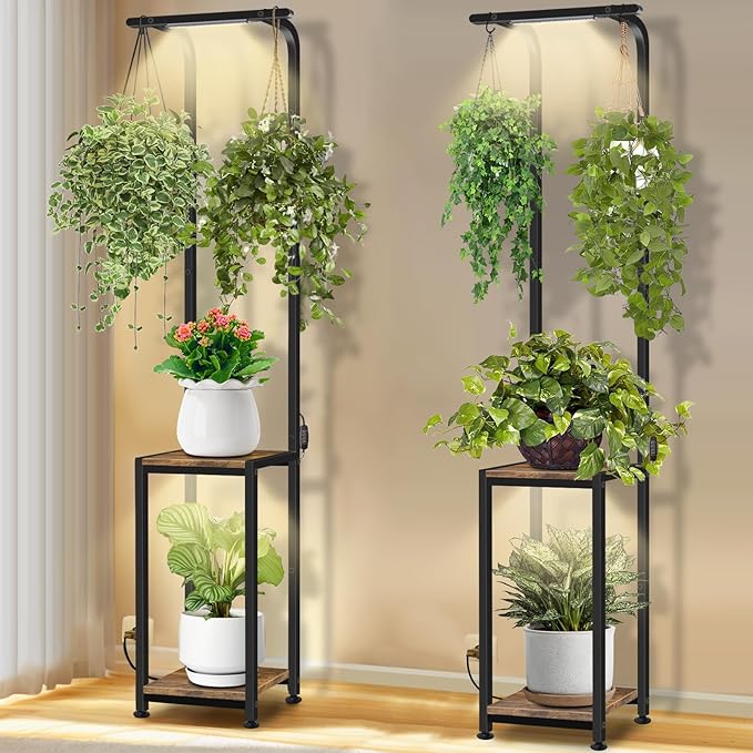 Plant Stand Indoor with Grow Light, 2 Pack Hanging Plant Stand Plant Shelf Indoor, 65'' Tall Plant Stands Plant Holders for Indoor Plants, Living Room, Bedroom, Balcony