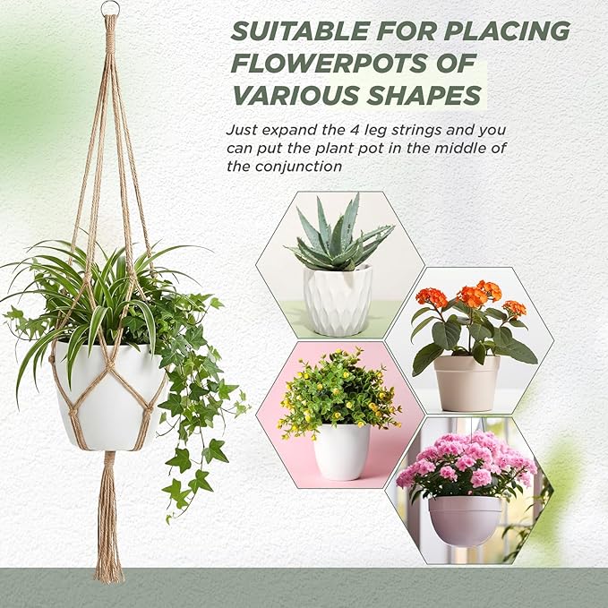 EBOOT 2 Pack 41 Inch Large Macrame Plant Hanger Rope to Hang Flower Pot Plant Holder for Indoor Outdoor Decorations, 4 Legs (Linen Color)