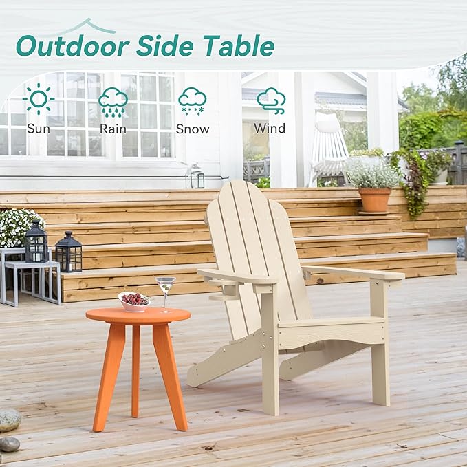 HDPS Outdoor Side Table, Small Round Side Table Weather-Resistant, Outdoor Side Tables for Patio, Porch, Deck, End Table for Plant Stand, Living Room, Bedroom, Orange