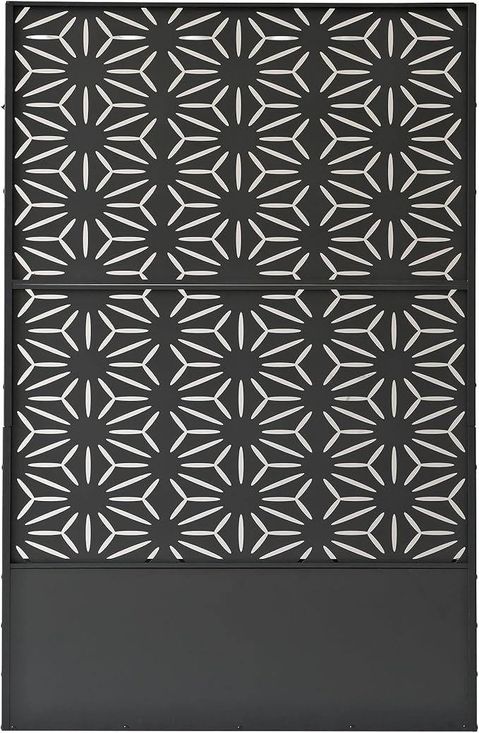 Oakland Living 6 ft. X 4 ft. Black Freestanding Metal Privacy Screen Room Divider with Flower Box