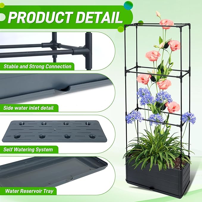 2 Packs Raised Garden Bed Tomato Planter Box with Trellis, 43.4" Self-Watering Tomato Cage with Rectangular Trellis for Climbing Plants, Flowers, Vegetables, Vine in Patio Garden Indoor Outdoor