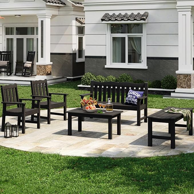 Stoog Outdoor Bench, 2-Person Outdoor Poly Lumber Backless Bench, Weatherproof Garden Bench, Never Rot or Fade, Suit for Church, Backyard, Porch and Park, Black