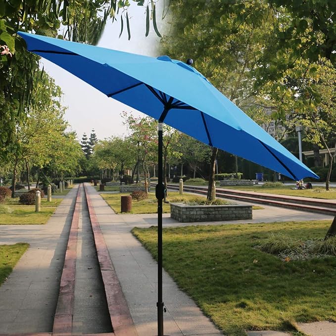 Sunnyglade 9Ft Patio Umbrella Outdoor Table Umbrella with 8 Sturdy Ribs (Blue)