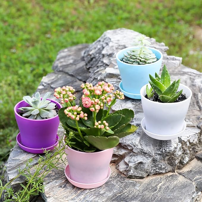 TDHDIKE 10 Pcs Plastic Planters Indoor Flower Plant Pots, Mini Flower Seedlings Nursery Pot/Planter/Flower Pot with Pallet, Modern Decorative Gardening Containers (Blue)