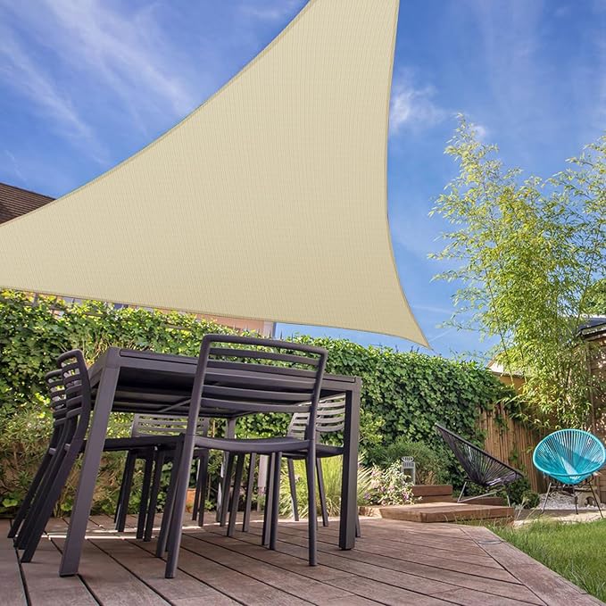E&K Sunrise 19' x 19' x 19' Sun Shade Sail Triangle Canopy Shade Cover UV Block for Patio Backyard Garden Outdoor (Beige)