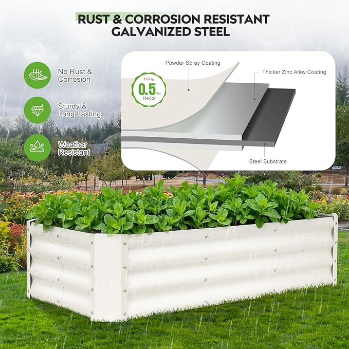 ZORMY 2 Pcs 4x2x1ft Galvanized Raised Garden Bed Outdoor, Metal Planter Boxes with Easy Assembly, Planter Raised Beds for Gardening, Flower, Plants, Vegetable, Herb - White