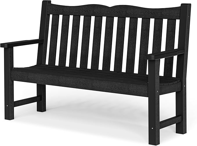 Stoog All-Weather 2-Person Outdoor Bench, 800 lbs Capacity HIPS Plastic Garden Bench for Patio, Backyard, Porch and Park, Never Fades & Rust-Proof, Black