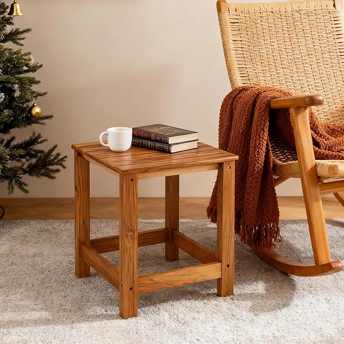 Utoplike Teak Outdoor Side Table for Patio, Pool Coffee Accent Table, Wood End Tables for Garden, Backyard, Bed, Living Room, Couch