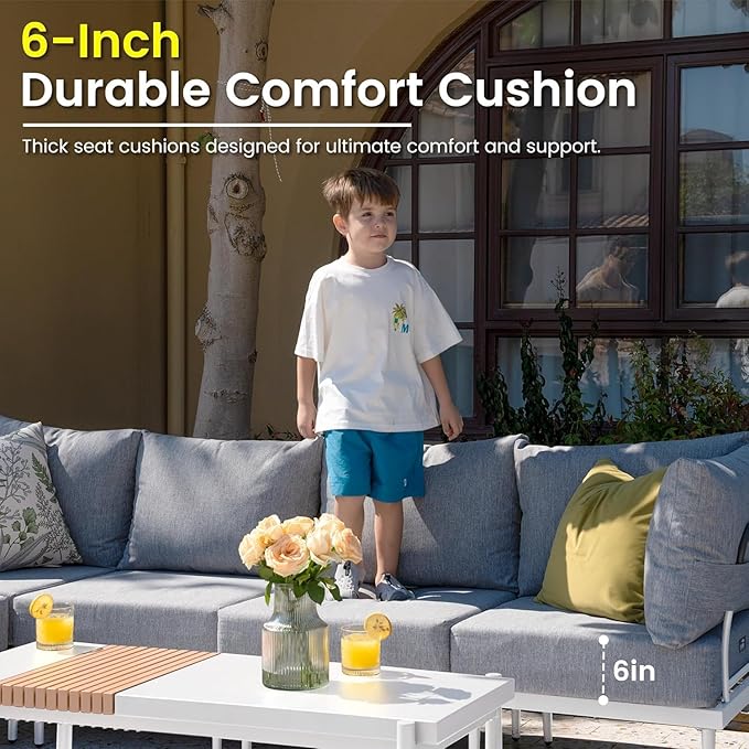 Sundale Outdoor 3 Pieces Patio Furniture Set, Metal Outdoor Sectional Sofa with Coffee Table, All-Weather Modern Outdoor Conversation Sets for Balcony, Porch, Poolside, Sunroom