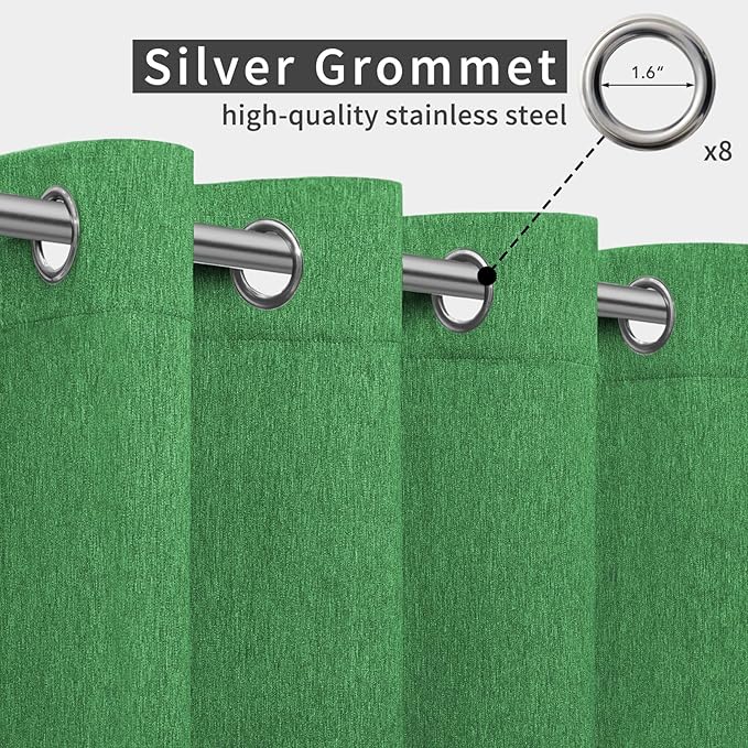 Easy-Going Linen Look Outdoor Curtains Waterproof Windproof Porch Curtains, Soft Thicken Outdoor Privacy Curtains for Patio, Gazebo, Grommet Top and Tab Bottom Drape, 1 Panel, 54x96 inch, Green