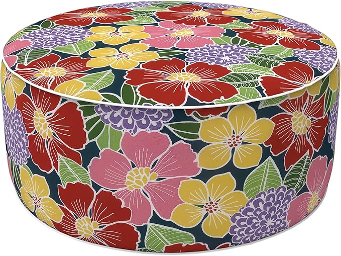 LVTXIII Inflatable Stool Ottoman Footrest with Handle, Decorative Fade-Resistant Foot Stool, Indoor or Outdoor Pouf for Home Garden and Camping Use, D21 x W 21 x H9, Flower Bloom