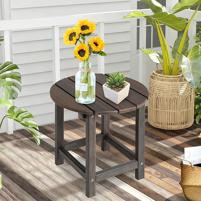 LZRS Round Adirondack Patio Side Table End Table, Outdoor Side Tables for Patio, Backyard,Pool, Indoor Companion, Easy Maintenance & Weather Resistant(Brown Mixture)