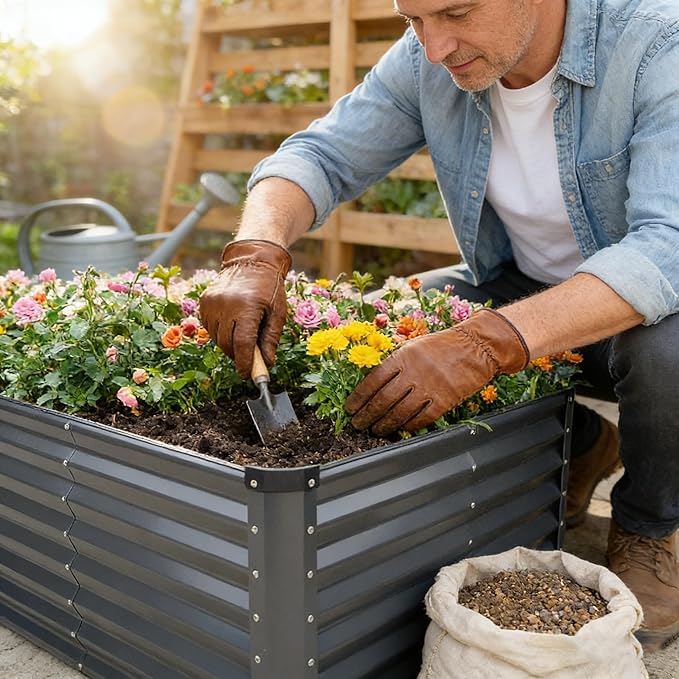 GARDMAX 8x4x2FT Galvanized Raised Garden Bed Kit, Metal Planter Boxes Outdoor with Easy Assembly, Large Garden Bed for Vegetables, Fruits, Flower, Herbs Rectangle Dark Gray