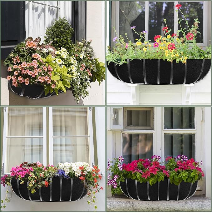 3PCS 24 Inch Planter Basket Liners Fabric Window Box Liners Felt Trough Planter Liner Replacement Black Flower Basket Liner Non-Woven Hanging Plant Liner for Planters Garden Fence - Avoid Bird Nesting