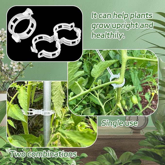 OJYUDD 400 Pcs White Plant Support Garden Clips,Plastic Tomato Vine Clips,Secured Climbing Plant Clip for Flower Vine Grape Twine Orchid