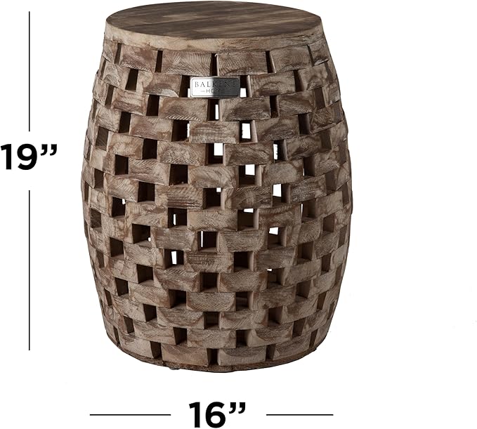 Balkene Home 62419 Maya Oval Rustic Garden Stool Wood Outdoor Seating & End Table Portable Adaptable Outdoor Furniture - Seasoned Patina Finish