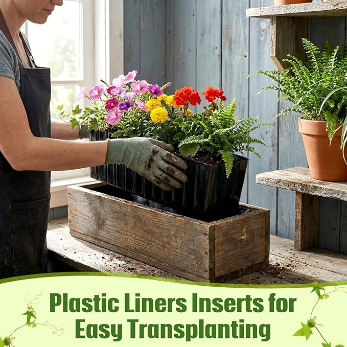 BreezeHug 36 Pcs Plastic Planter Liners Rectangular Plastic Inserts 10.5" x 3" x 3.5" for Planter Window Box Indoor Outdoor Flower Arrangement Succulent Garden Windowsill Home Decor