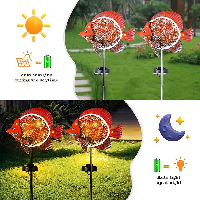 Yiosax-Solar Outdoor Lights Decorative-Yard Outdoor Decorative - Garden Stakes Clownfish Decorative Waterproof 7 LED Light Decor Ocean Beach Theme for Garden Lawn Path Yard Decoration Gift Idea, Red