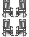 Oversized Outdoor Rocking Chairs Set of 4, High Back Porch Rocker Chair, HDPE All Weather Resistant Rocking Chairs for Patio, 380lbs Weight Capacity, Dark Grey