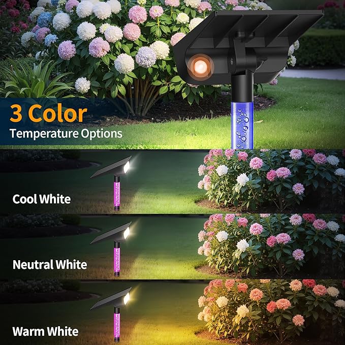 intelamp Solar Spot Light Outdoor Waterproof, 4000mAh RGB + 3 Color LED Landscape Flood Lighting Spotlights for Camping Garden Yard Tree Flag Wall Patio Halloween Christmas Decor with Remote