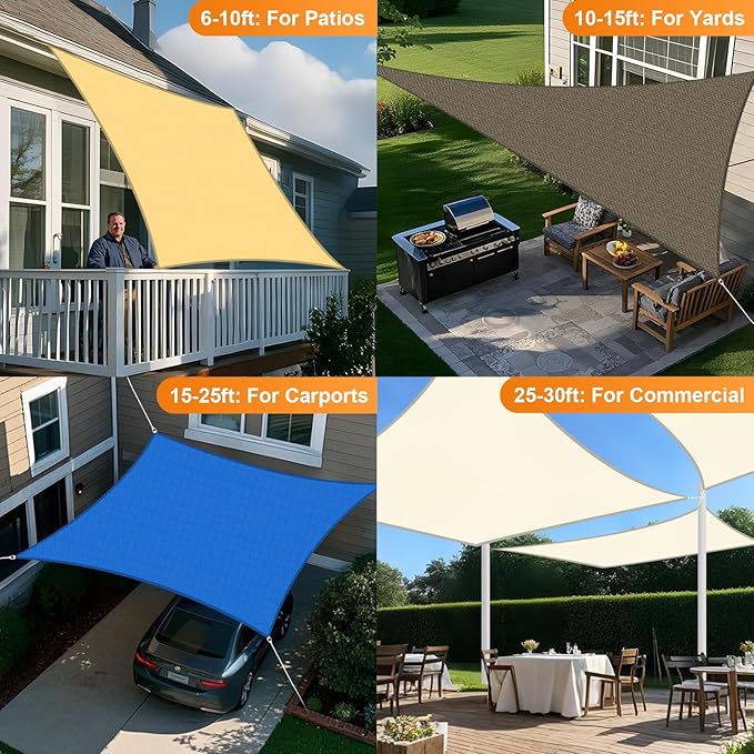 Artpuch Sun Shade Sails Canopy, 185GSM Shade Sail UV Block for Patio Garden Outdoor Facility and Activities (10'x13', Grey)