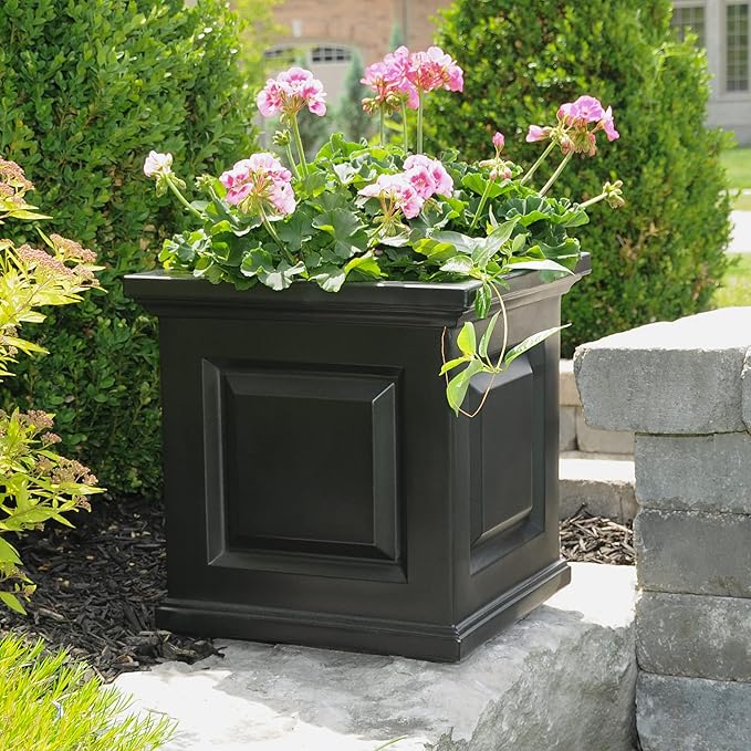 Mayne Nantucket 16-Inch Square Planter – Self-Watering, Weather-Resistant Planter for Flowers – Durable Outdoor Design for Patio, Porch, or Entryway