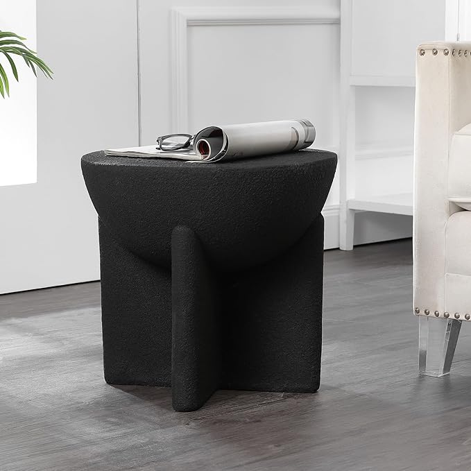 JONATHAN Y TBL1109A Brady 16.25" Minimalist Modern Drum Indoor/Outdoor Accent Table Contemporary, Mid-Century, Art Deco, Bohemian, Patio, Garden, Bathroom, Living Room Black Frosted