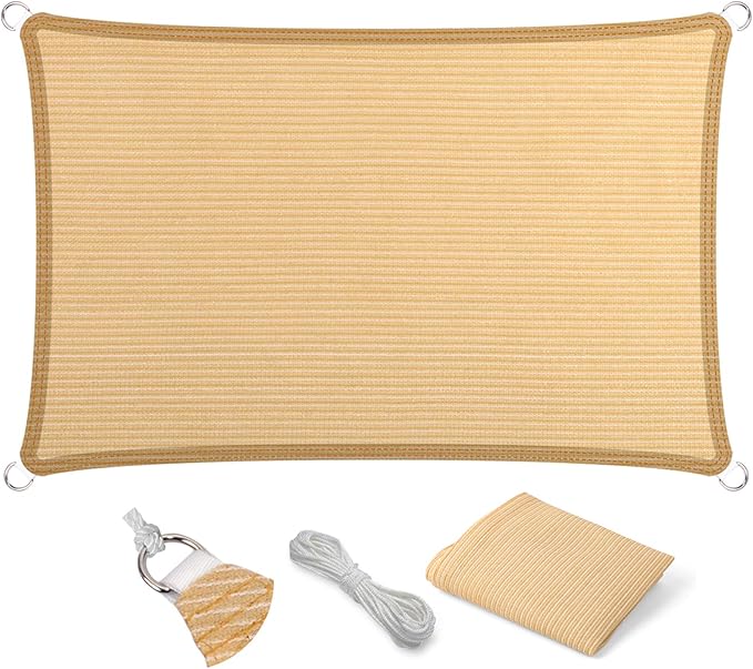 Eden's Decor Straight Flat-Edged Sun Shade Sail Rectangular 15' x 18' Beige UV-Blocking Outdoor Canopy Fabric Cloth Awning for Pergola Patio Garden Backyard Custom Size