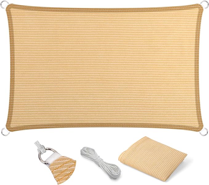 Eden's Decor Straight Flat-Edged Sun Shade Sail Rectangular 13' x 18' Beige UV-Blocking Outdoor Canopy Fabric Cloth Awning for Pergola Patio Garden Backyard Custom Size