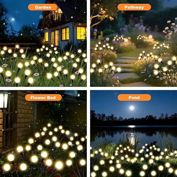 ALSO GO Solar Lights Outdoor, 2 Pack 16 LEDs Firefly Lights, Waterproof Solar Garden Lights, Solar Firefly Lights for Yard Patio Pathway Outdoor Decoration, Gardening Gifts for Women Christmas Decor
