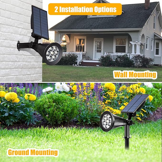 T-SUN Solar Spotlights Outdoor Waterpoof, 7 LED Christmas Solar Lights Outdoor, Auto Turn Off/ON Solar Landscape Spotlights for Tree, Patio, Yard, Garden, Driveway, Pool Area(Warm White- 2 Pack)