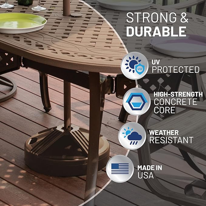 US Weight Durable Fillable Umbrella Base for Patio Table - 50 Pound Capacity Heavy Duty Adjustable Stand for Outdoor Umbrellas - Made in The USA