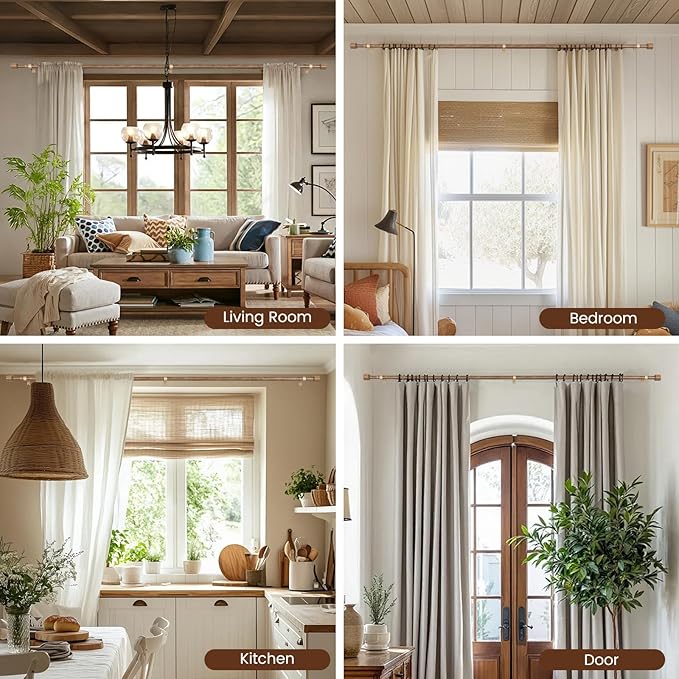 1” Diameter Curtain Rods Itself is 30 to 90 inch 1 Pack Fit 30-84 inch Window with Heavy Duty Adjustable Rod Matte Wood Grain Splicing Metal Extra Long Curtain Rod for Windows