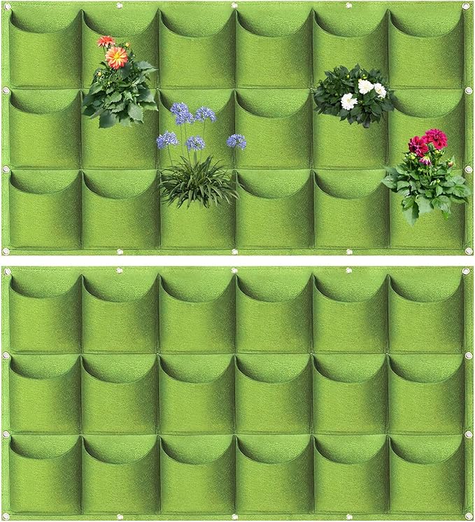LITLANDSTAR 18 Pockets Hanging Grow Bags, 2 Pack Horizontal Wall Planter Plant Grow Bags Outdoor Indoor Hanging Planter for Balcony/Railing/Fence/Yard/Garden/Home Decoration, Green