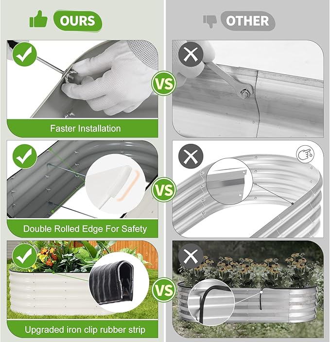 Galvanized Raised Garden Bed Outdoor- 2 Pcs Raised Beds for Gardening| Metal Planter Box, Steel Raised Garden Bed Kit with Gloves for Vegetables, Flower, Herbs (4x2x1.4FT, White)