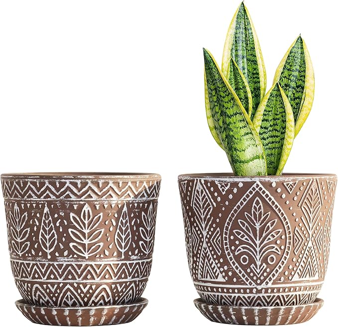 Gepege 6 Inch Ceramic Planter, Plant Pot with Drainage Holes and Saucers for Indoor Plants, Birthday for Women Mom